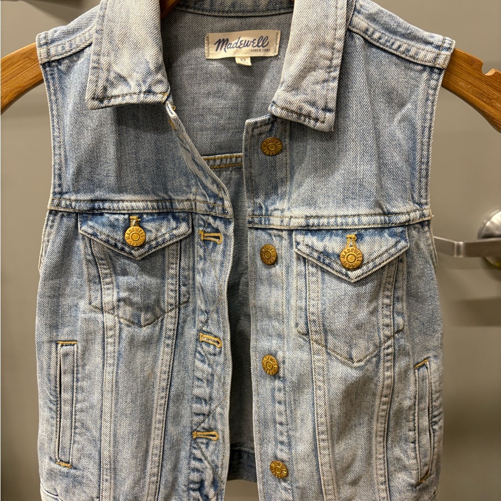 Madewell Light Blue Denim Vest with Gold Buttons